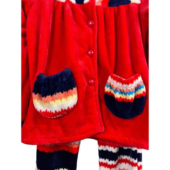 Rou Phang Extra Warm Soft Red Stripe Long Sleeve Top Bottom Pajama Lounge Set L - Picture 7 of 16